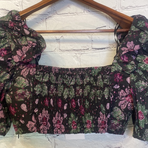 Zara Black Pink Floral Long Sleeve Cropped Top Size Medium & Large - Picture 12 of 13